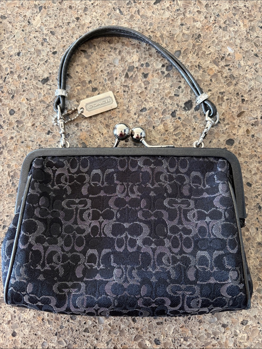 Coach Black Jacquard Signature Kiss-Lock small Bag